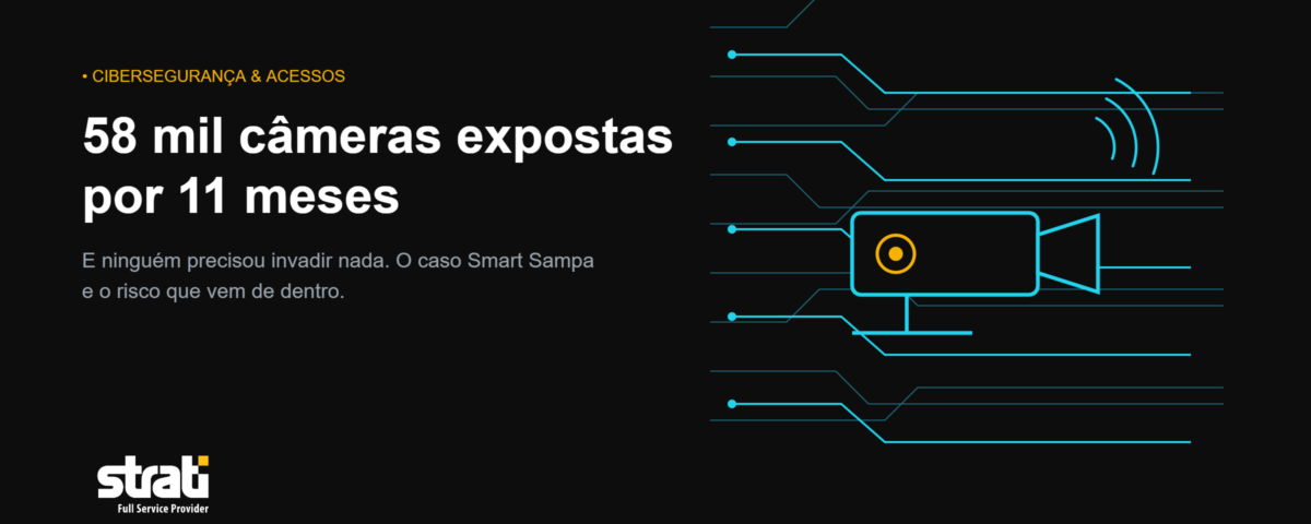 Ilustração de câmera de videomonitoramento conectada a trilhas de circuito, representando acesso remoto a sistemas de vigilância