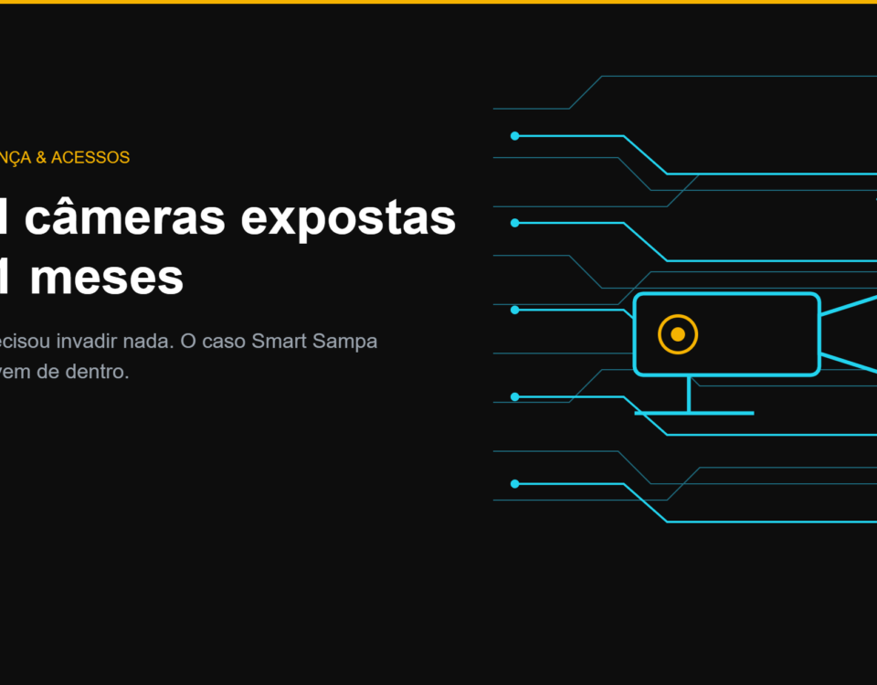 Ilustração de câmera de videomonitoramento conectada a trilhas de circuito, representando acesso remoto a sistemas de vigilância