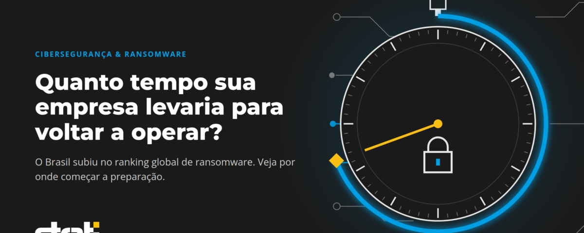Cronômetro com cadeado ao centro e a pergunta: quanto tempo sua empresa levaria para voltar a operar após um ataque de ransomware?