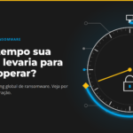 Cronômetro com cadeado ao centro e a pergunta: quanto tempo sua empresa levaria para voltar a operar após um ataque de ransomware?