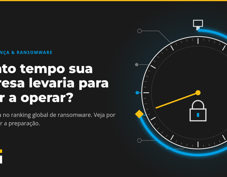Cronômetro com cadeado ao centro e a pergunta: quanto tempo sua empresa levaria para voltar a operar após um ataque de ransomware?